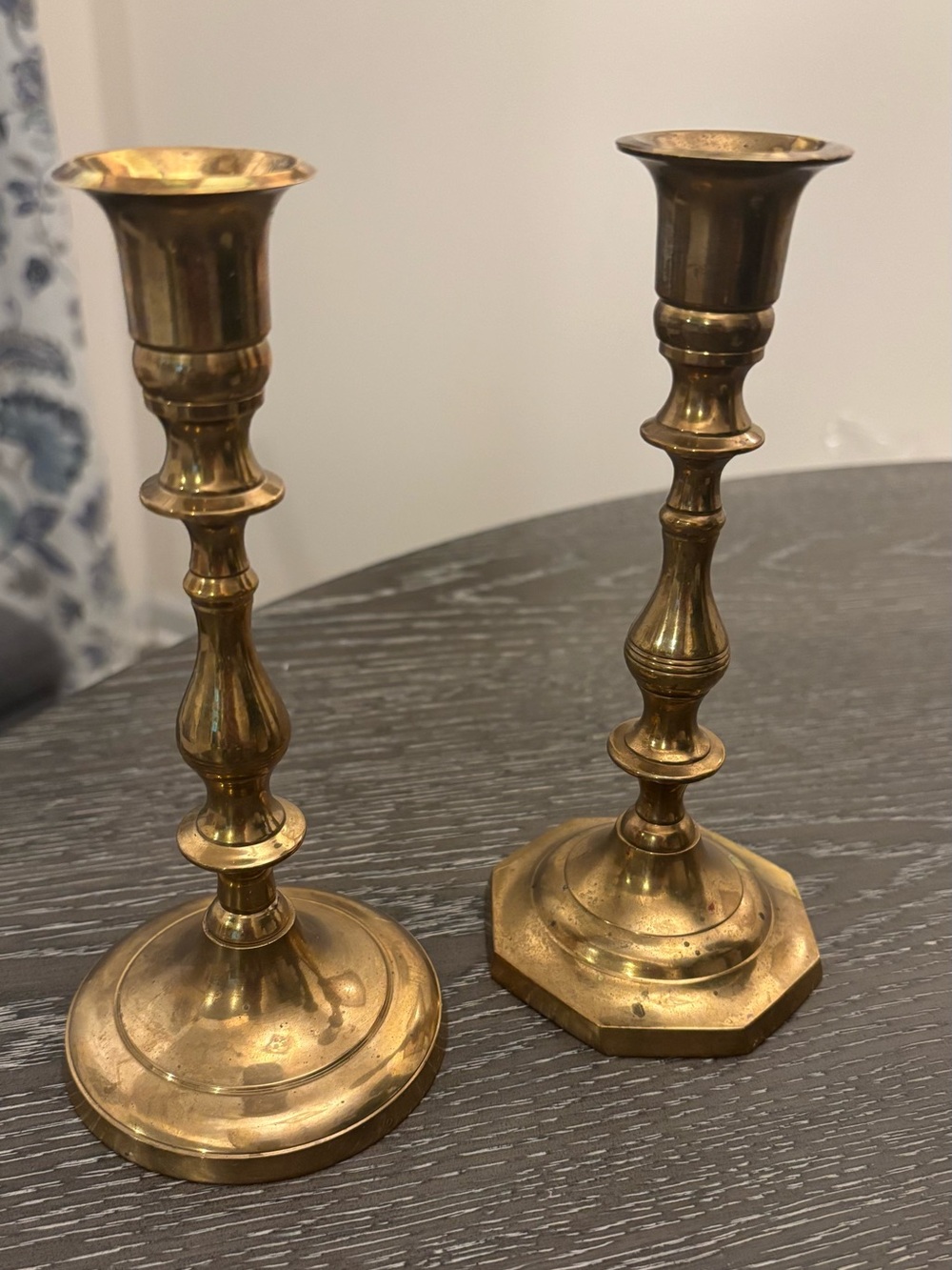 Foundry Collection Mismatched Pair of Solid Brass 7” Candlesticks